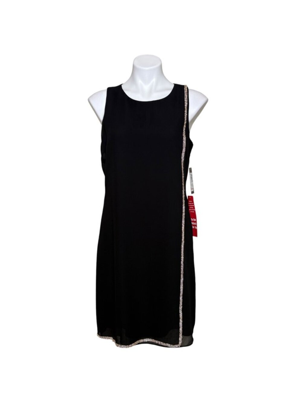 SL Fashions NY NWT Black Chiffon Overlay Cocktail Dress Rhinestones Size 10